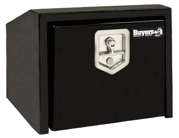 1703351 – BUYERS PROD Tool Box, Underbody 1 Recessed Drop Door Smooth Black Steel Slanted Back 14 Inch Height x 18 In...